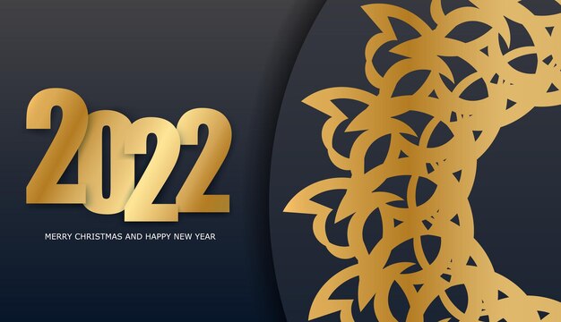 Black color happy new year 2022 Brochure template with abstract gold pattern