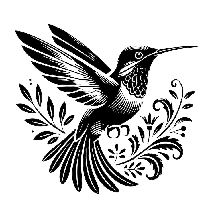 Vector black color hummingbird silhouette vector illustration solid white background minimal vector desig