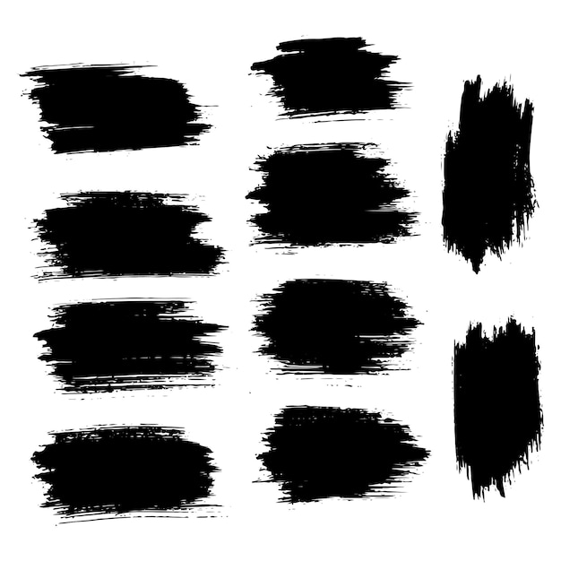 Black color paint brush stroke banner design vector set