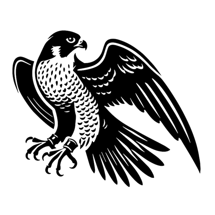 Vector black color peregrine falcon silhouette vector illustration solid white background minimal vector