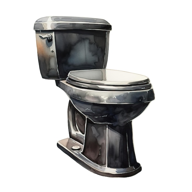 Black color Toilet watercolor vector white background iso