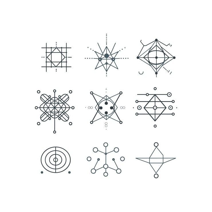 Vector black color vector art with sacred geometry elements illustration set