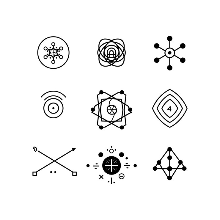 Vector black color vector art with sacred geometry elements illustration set