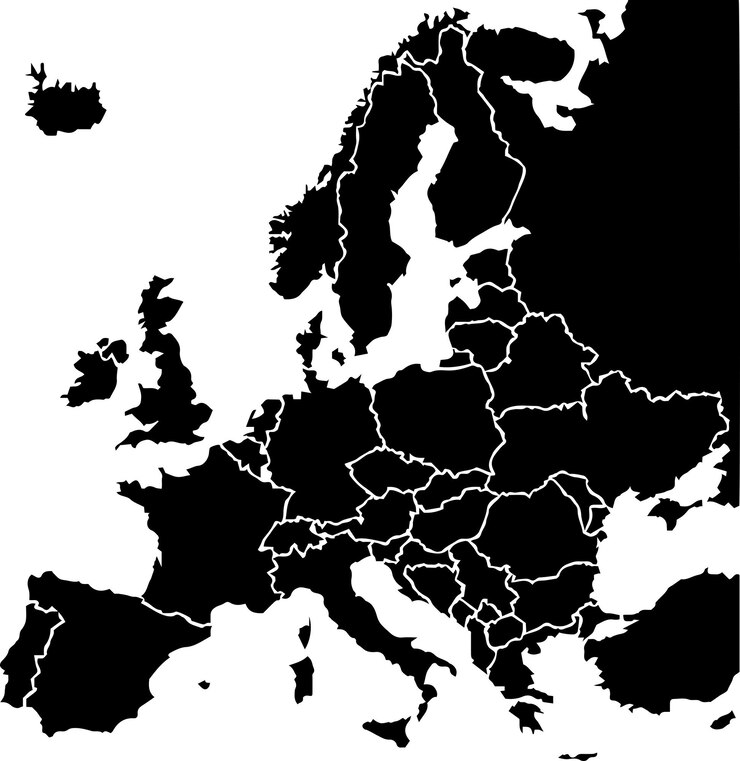 Black colored European states map Political europe map