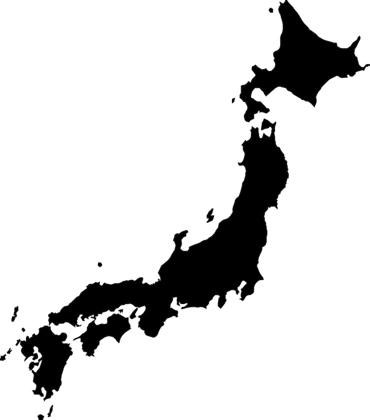 Vector 黒く着色された日本の概要地図 政治的な日本地図