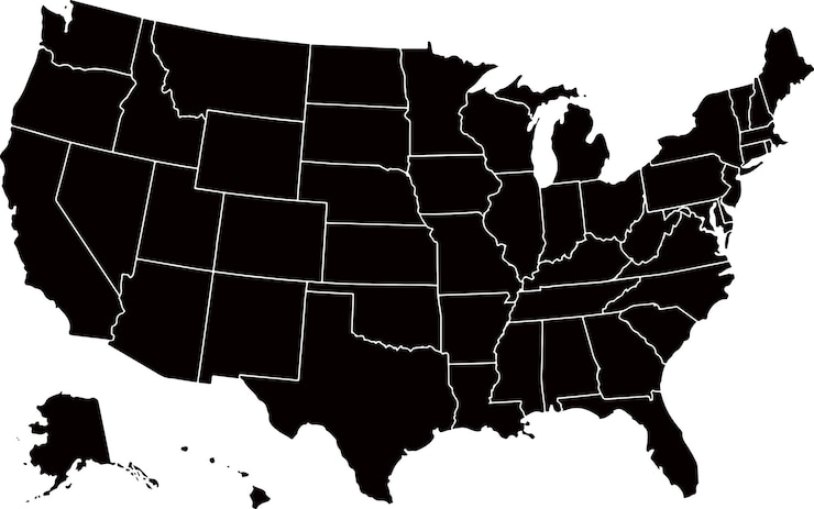 Vector black colored united states of america map political usa map