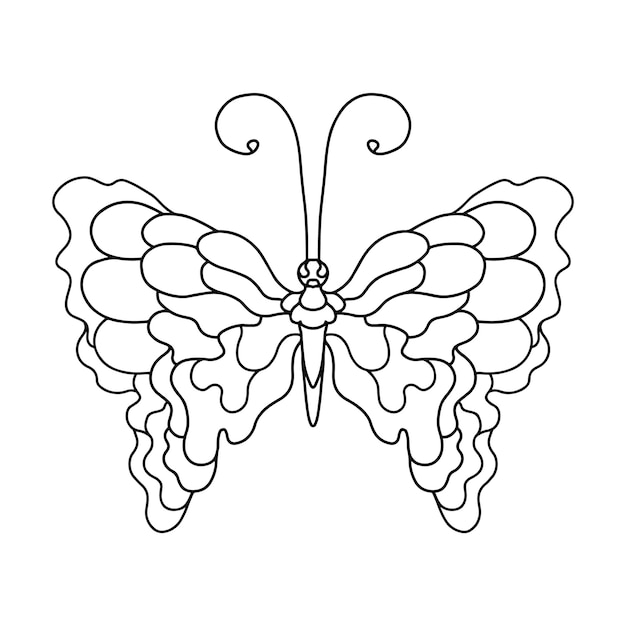 Black coloring page butterfly doodle. Outline contour drawing. Vector line illustration