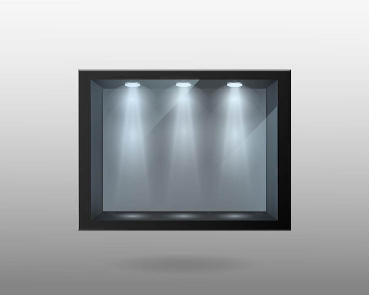 Vector black container with double glass and lighting template