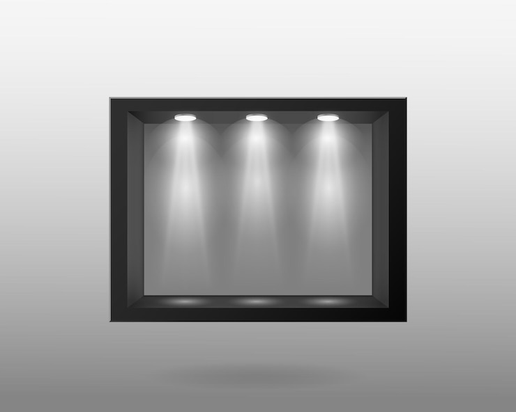 Vector black container with glass and with interior lighting