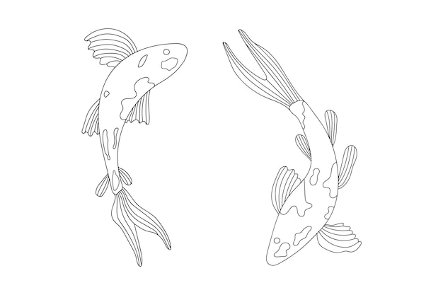 Vector black contour set of two pieces fish catfish