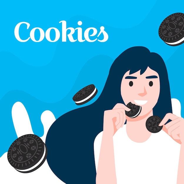 Vector black cookies day sociale media post illustratie op blauwe achtergrond