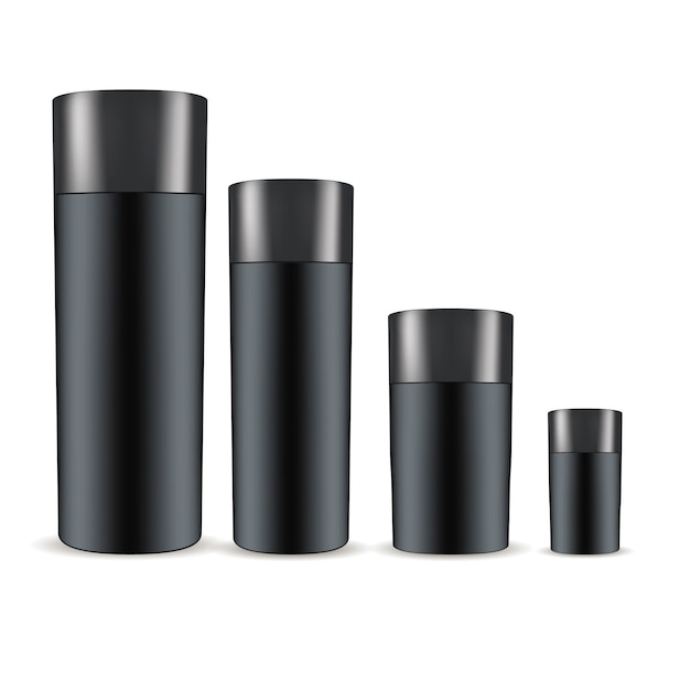 Black cosmetic bottles set. Cosmetics