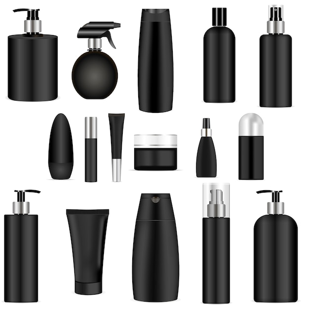 Black cosmetics bottle set