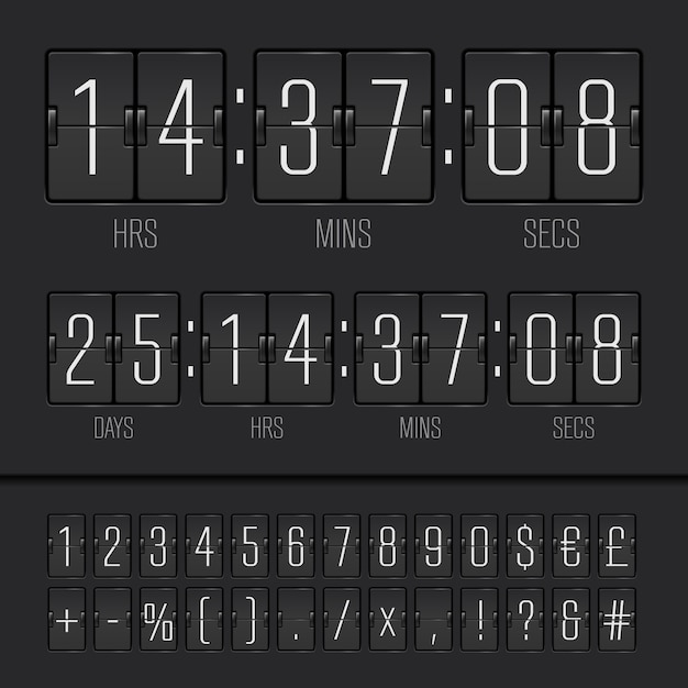 Черный таймер обратного отсчета и цифры на табло