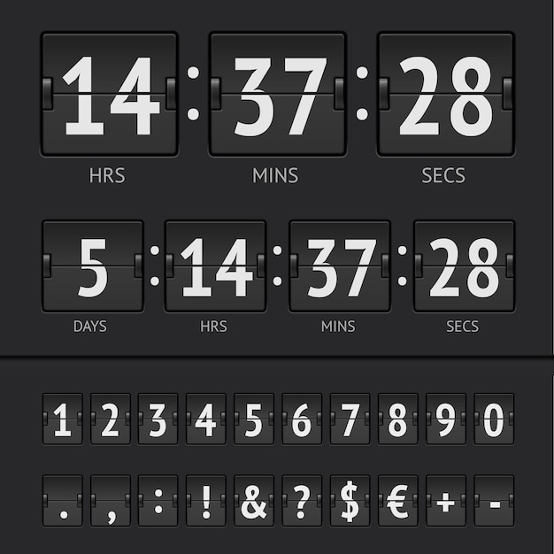 Black countdown timer and scoreboard numbers