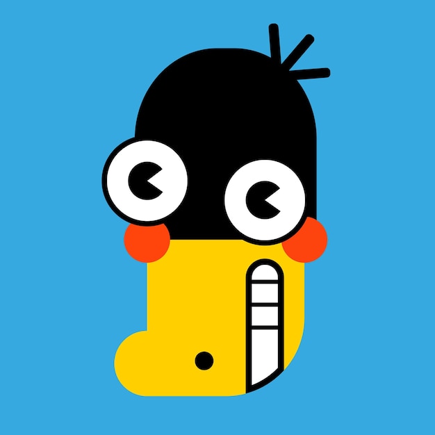 Premium Vector | Black crazy duck face with smile abstract funny cute comic character color vector trendy illustration face isolated on a blue background cartoon style flat design for print logo stories Premium Vector | Black crazy duck face with smile abstract funny cute comic character color vector trendy illustration face isolated on a blue background cartoon style flat design for print logo stories