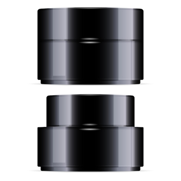 Black cream jar. Cosmetic jars.