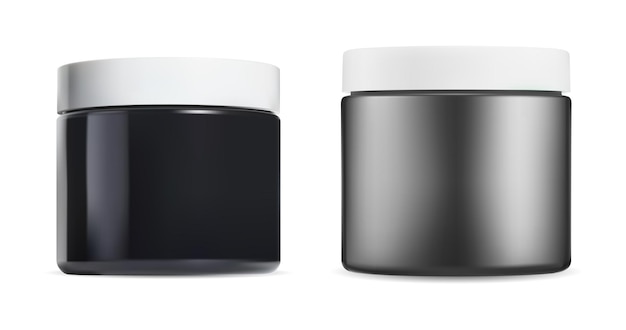 Vector black cream jar gloss cosmetic container mockup glass cream jar beauty product packaging