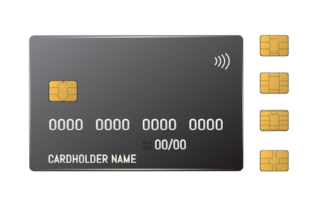 emv 칩이 있는 검은색 신용 플라스틱 카드 비접촉식 결제