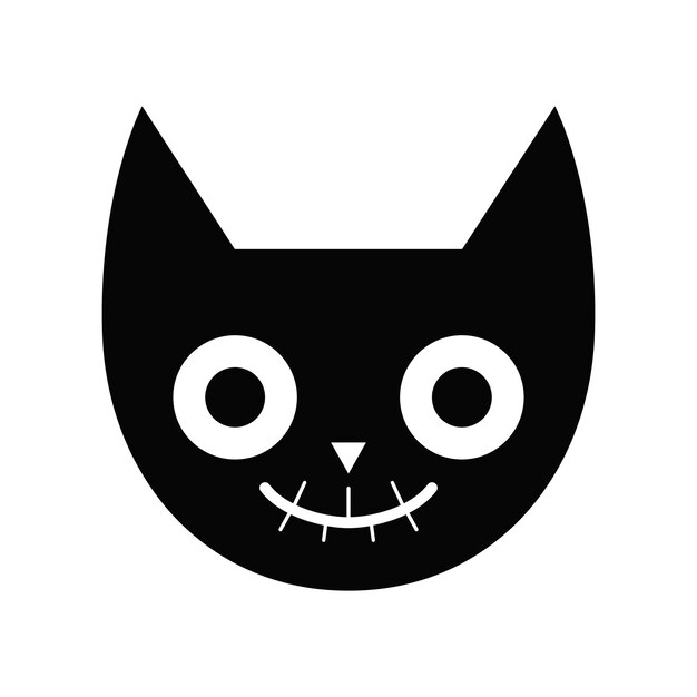 Vector black creepy cat face vector icon spooky feline illustration