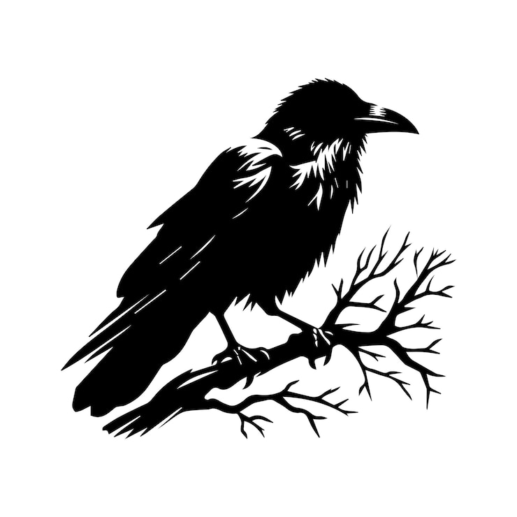 Vector black crow bird silhouette isolated on a white background minimalist crow vector illustration