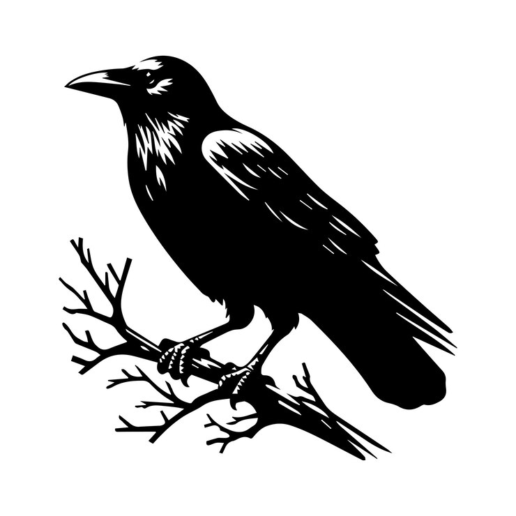 Vector black crow bird silhouette isolated on a white background minimalist crow vector illustration