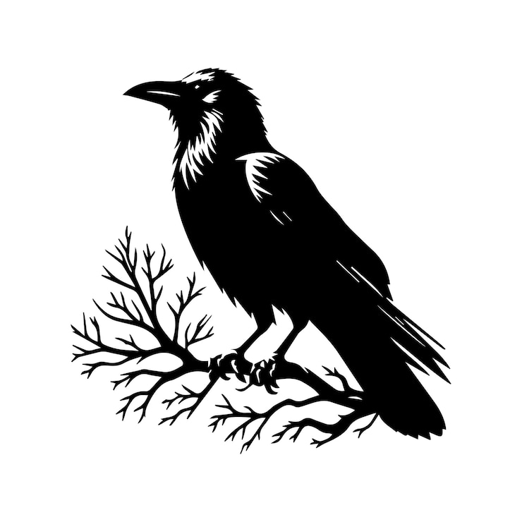 Vector black crow bird silhouette isolated on a white background minimalist crow vector illustration