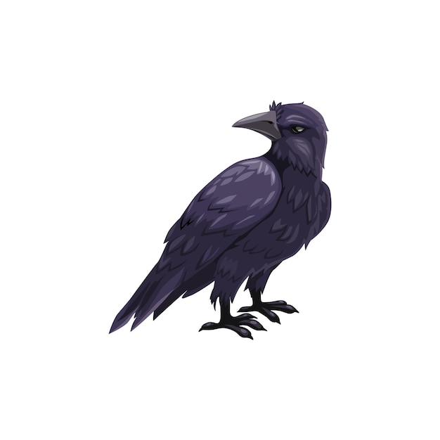 Vector black crow halloween creepy character raven bird