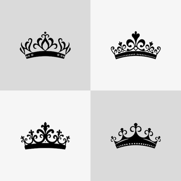 Vector black crown silhouette icon set