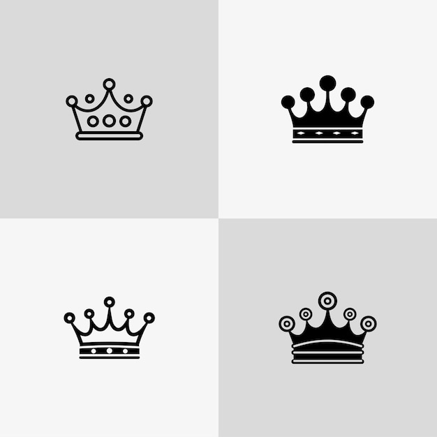 Vector black crown silhouette icon set