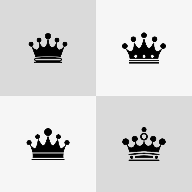 black crown silhouette icon set