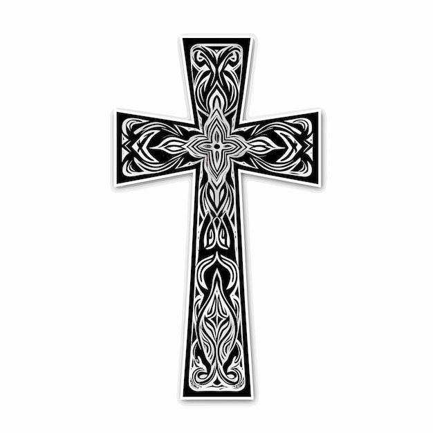 black crucifix tribal art on white back