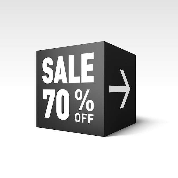 Black cube banner template for holiday sale event. seventy percent off discount