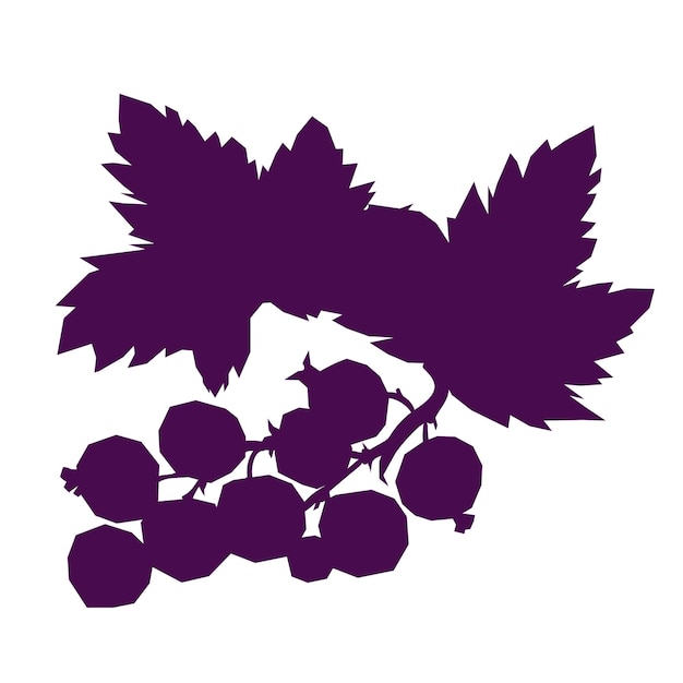 Black currant berries on branch silhouette image flat vector illustration isolated