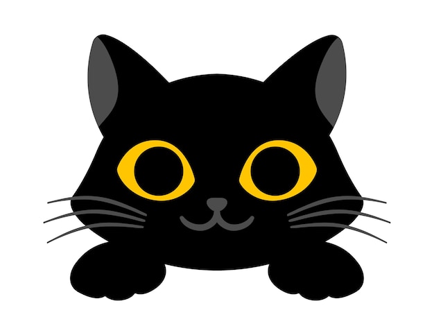 ベクトル 黒い猫は白い背景で笑顔で大きな黄色い目を持つ可愛い猫です可愛いという概念
