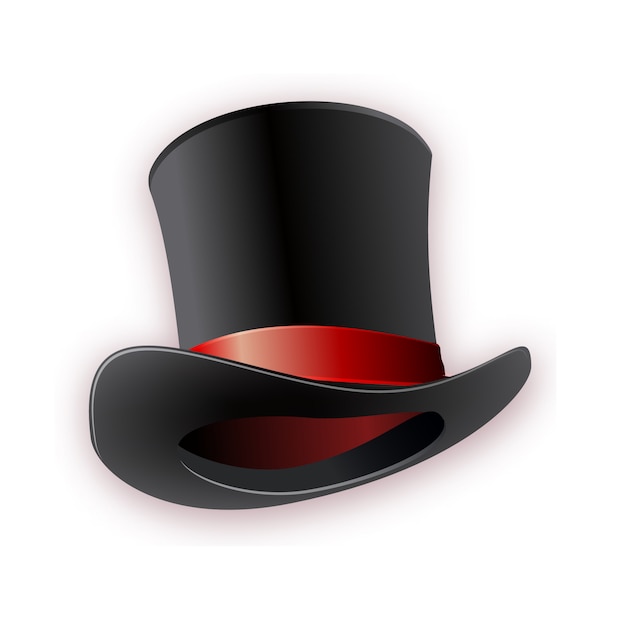 Black cylinder hat with red ribbon. Magic hat.