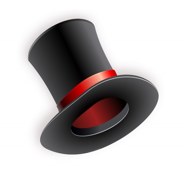 Vector black cylinder hat with red ribbon. magic hat.