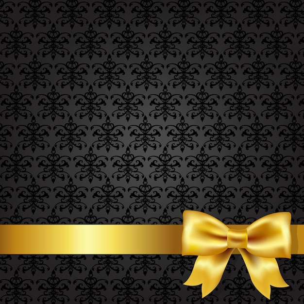 Black damask background with gold bow,  illustration