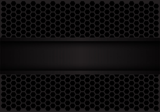 Black dark banner on hexagon mesh pattern background.