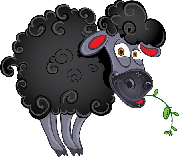 Black dark sheep with blade of grass