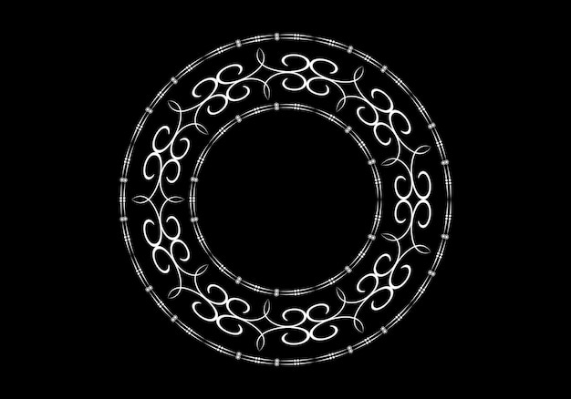 Вектор Черная декоративная круглая рамка для дизайна с растительным орнаментом шаблон для печати открыток