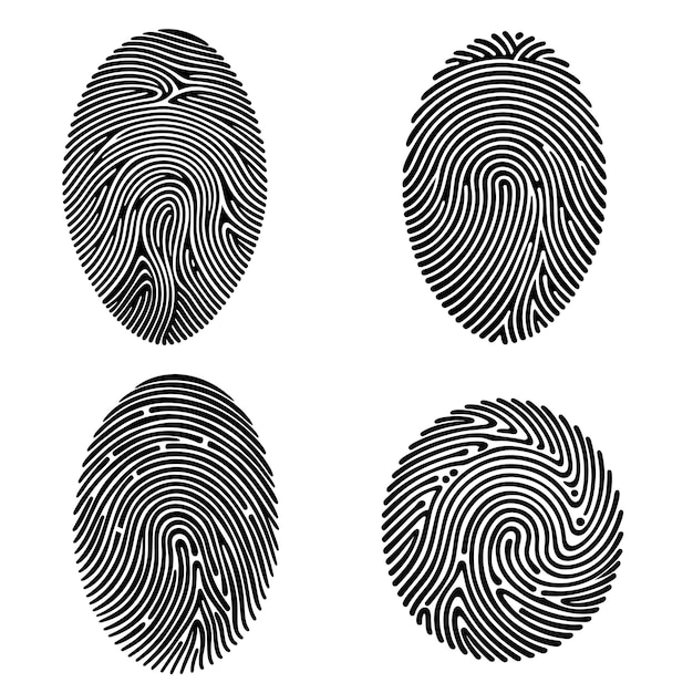 Vector black detailed fingerprints flat illustration