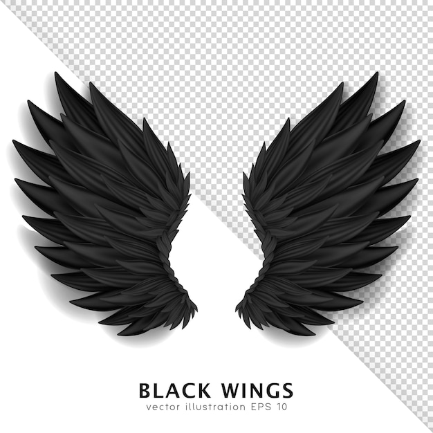 Black devil wings. Three dimensional monster or bird wings. Daemon's realistic wings.