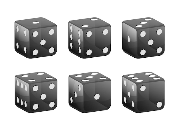 black dice with white dots vector set isolated on white background 3d dice
