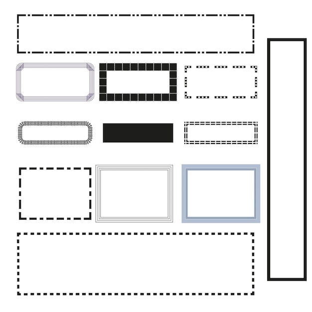 черные прямоугольники разных рамок. Векторная иллюстрация. Стоковое изображение. ЭПС 10.