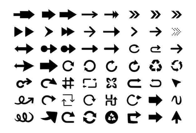 black directional arrows icons set with right left curved circular turn rotation and navigation symbols in bold solid style design collection for ui ux web and print uses eps pro