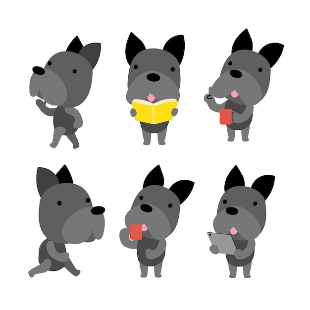 Vector black dog character design presenting concept