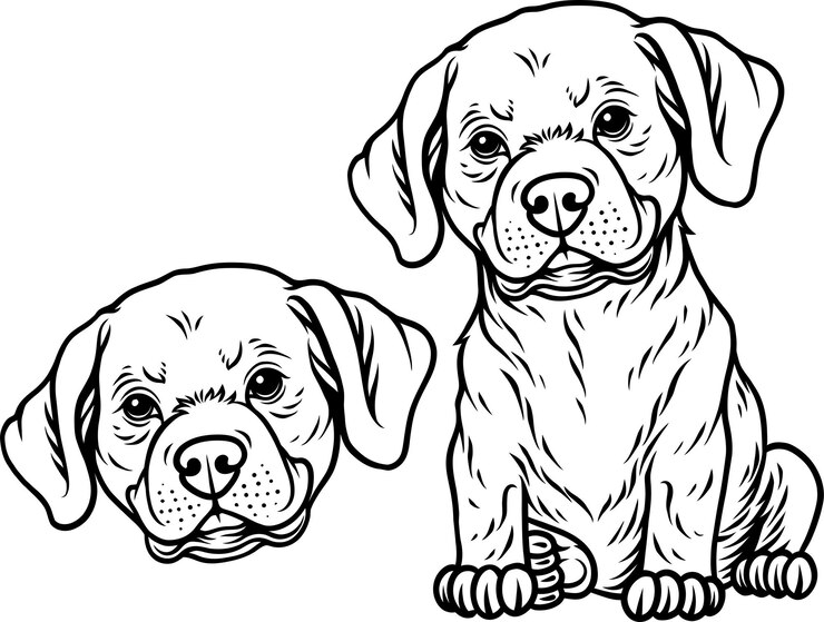 Vector black dog outline black and white