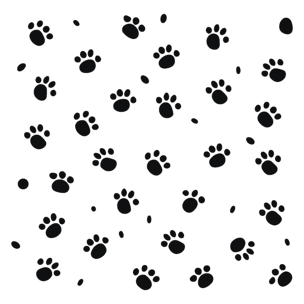 Vector black dog paw and white background