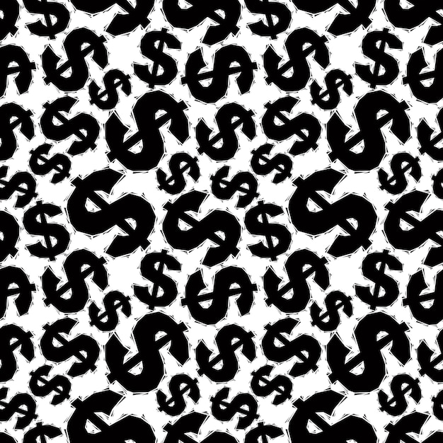 Black dollar signs seamless pattern black and white geometric contemporary style repeating vector background best for use as web backgrounds and wallpapers
